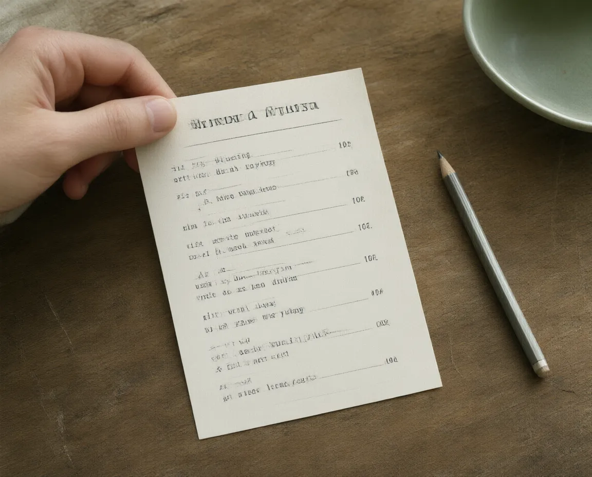 A paper ingredient label held flat on a wooden table