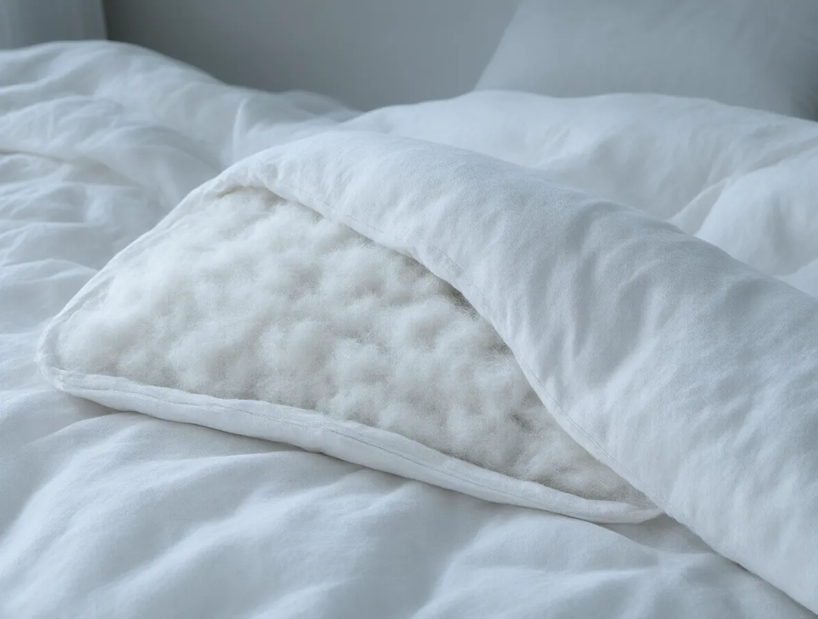 Cotton percale weave with the fibre fill visible beneath