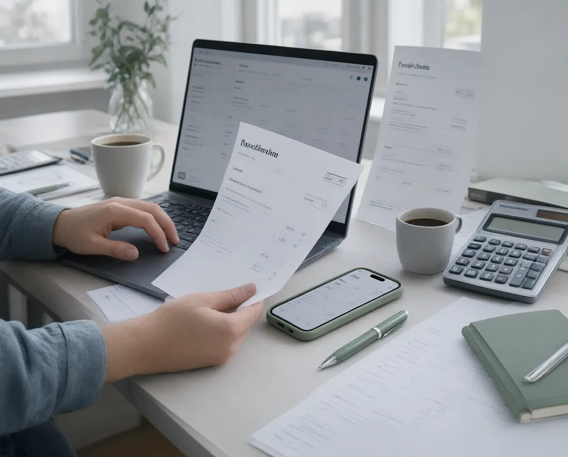 A client copying bank details by hand from a printout into their banking app