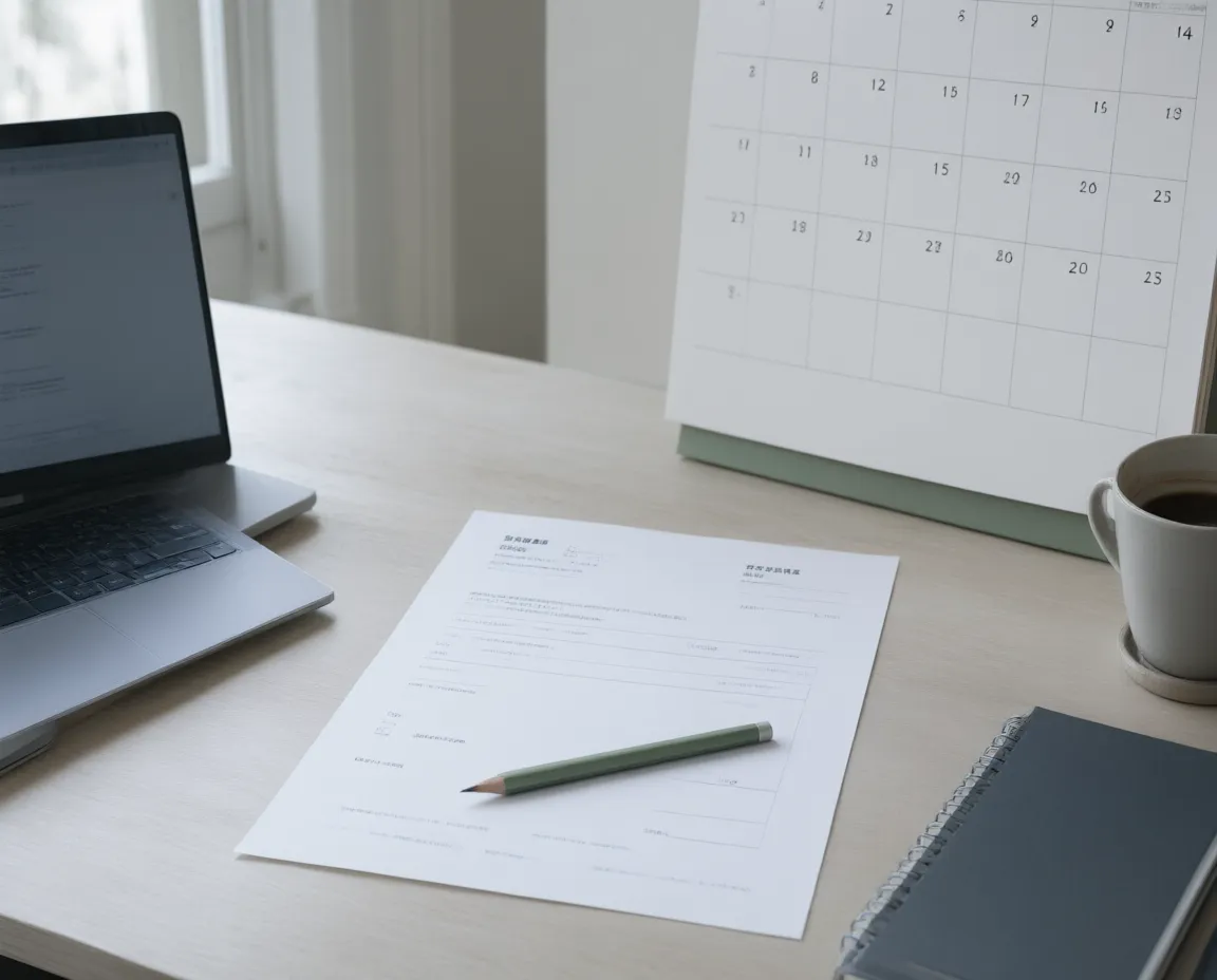 An invoice on a desk beside a calendar, with no date written down anywhere