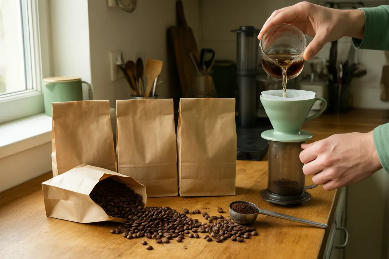 Three 250 g bags of whole-bean coffee