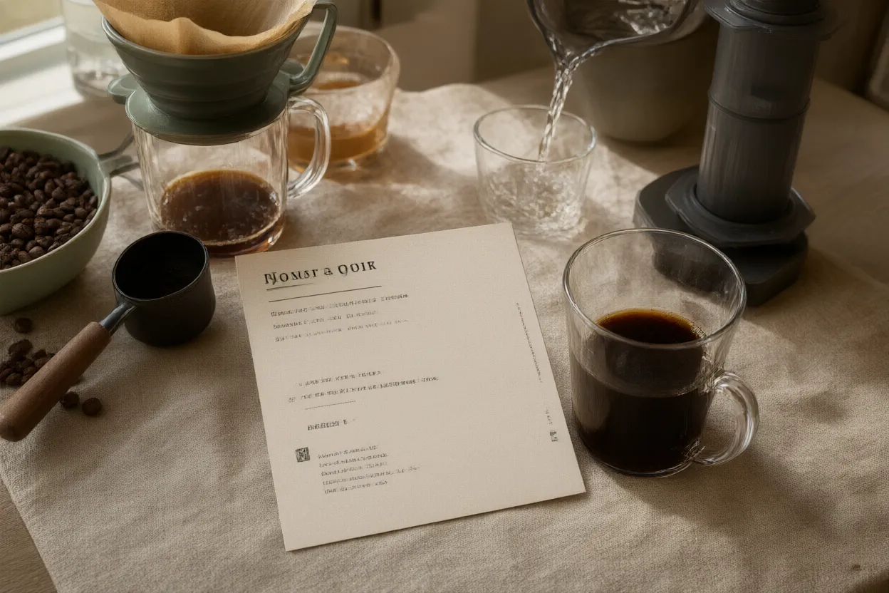 The printed tasting card that comes with the box