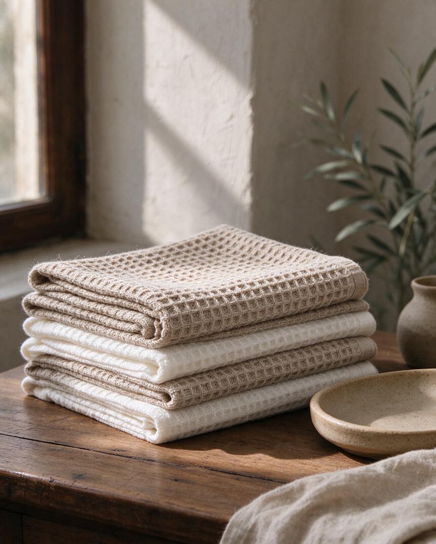 A stack of waffle-knit towels