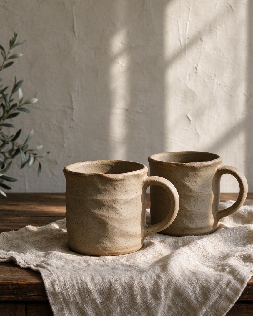 A pair of stoneware mugs
