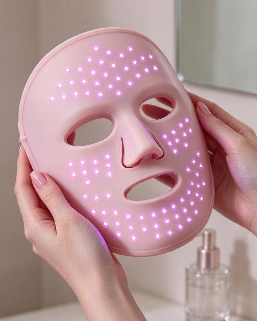 Hands holding the flexible silicone Lumivane Halo mask